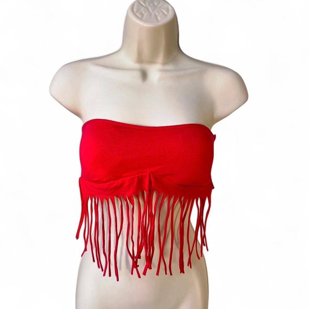 Red fringe tube crop top